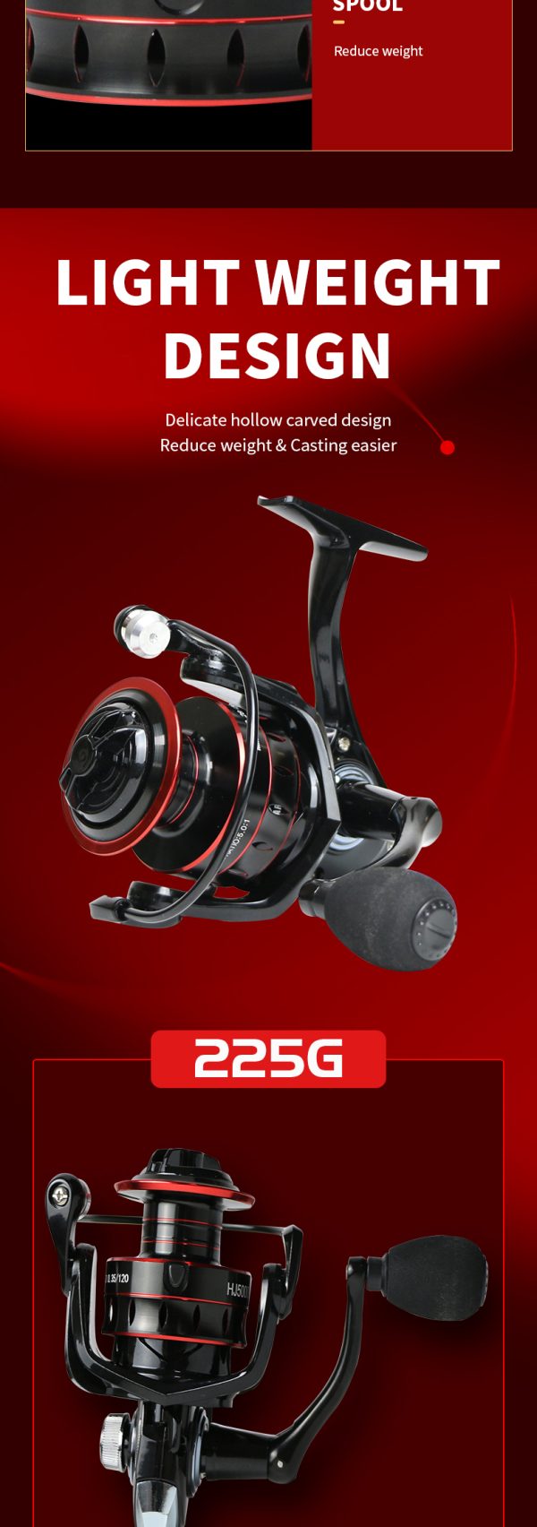 HJ Fishing Reel 5.2:1 Gear Ratio 1000/2000/3000/4000/5000/6000/7000 Series Anti-Reverse Ball Bearings Ultralight 17.6 Lbs CNC Aluminum Includes Monofilament Line Crappie or Catfish - Image 9