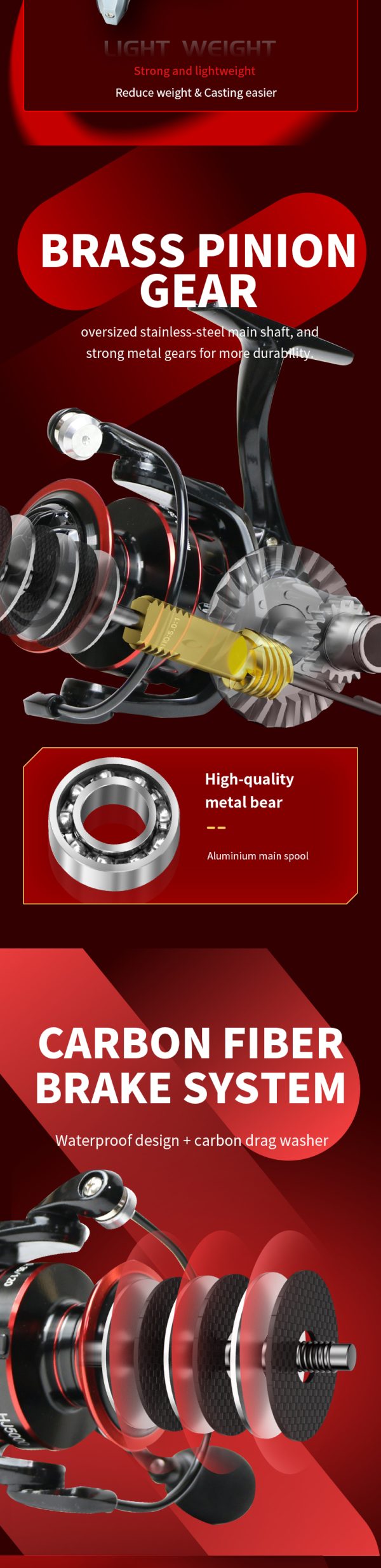 HJ Fishing Reel 5.2:1 Gear Ratio 1000/2000/3000/4000/5000/6000/7000 Series Anti-Reverse Ball Bearings Ultralight 17.6 Lbs CNC Aluminum Includes Monofilament Line Crappie or Catfish - Image 10