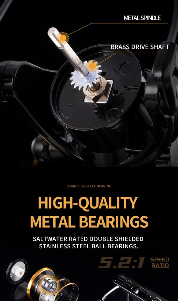 HM Spinning Reel for Saltwater 5.2:1 Gear Ratio Spinning Reel 1000/3000/4000/5000/6000/7000 Lightweight Carrete de Pesca Stainless Steel Ball Bearings Up to 17.6 Lbs Drag Nylon Aluminum - Image 9
