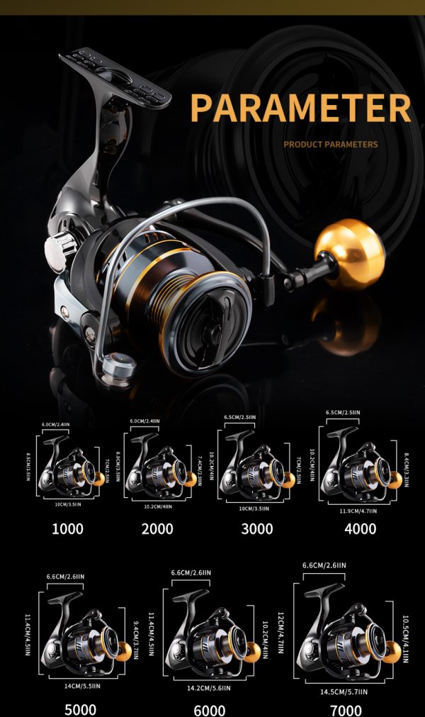 HM Spinning Reel for Saltwater 5.2:1 Gear Ratio Spinning Reel 1000/3000/4000/5000/6000/7000 Lightweight Carrete de Pesca Stainless Steel Ball Bearings Up to 17.6 Lbs Drag Nylon Aluminum - Image 13