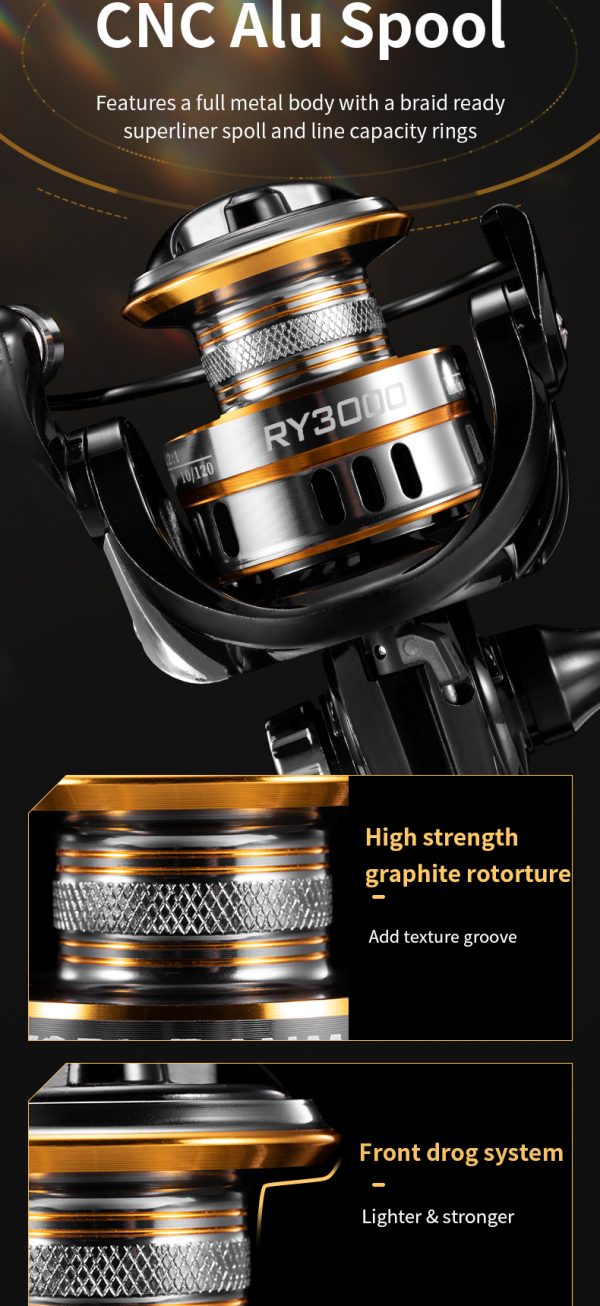 RY Spinning Fishing Reel 5.2:1 Gear Ratio Saltwater 1000/2000/3000/4000/5000/6000 Series Fishing Spool Ultralight 17.6 lbs Aluminum Crappie or Catfish Reel De Pesca - Image 7
