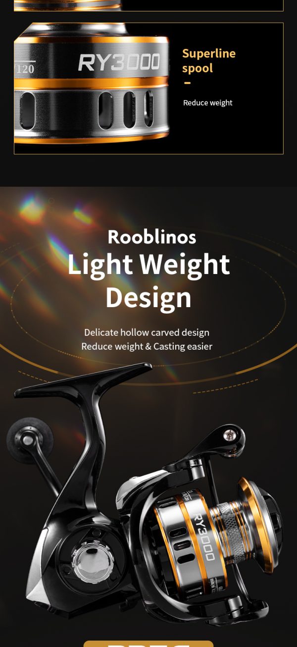 RY Spinning Fishing Reel 5.2:1 Gear Ratio Saltwater 1000/2000/3000/4000/5000/6000 Series Fishing Spool Ultralight 17.6 lbs Aluminum Crappie or Catfish Reel De Pesca - Image 8