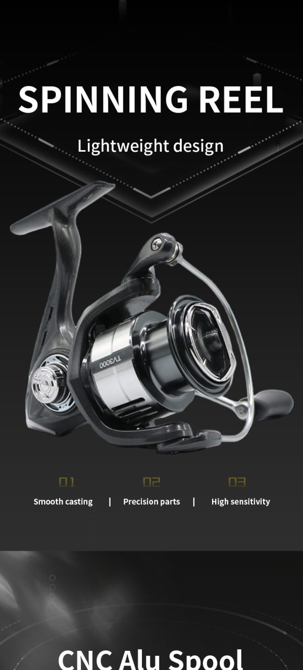 TV Fishing Reel 5.2:1 Gear Ratio 5+1 Stainless BB for Saltwater or Freshwater 1500/2500 SeriesUltralight 17.6 lbs CNC Aluminum Includes Monofilament Line Crappie or Catfish Reversible - Image 6