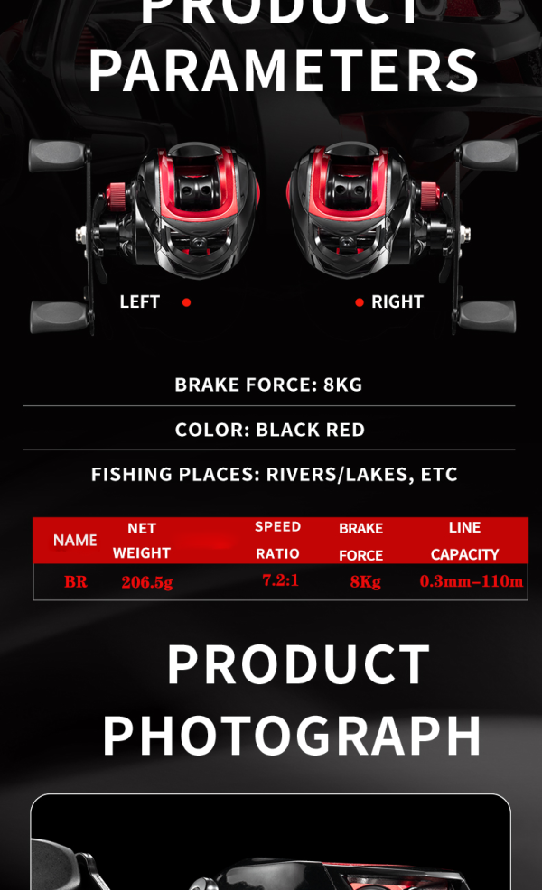 Rooblinos BR Baitcasting Fishing Reel Lightweight Aluminum Spool Fishing Reel 17.6Lbs Max Drag Magnetic Braking System 7.2:1 High-Speed Gear Ratio Saltwater Freshwater Baitcaster Reels - Image 17