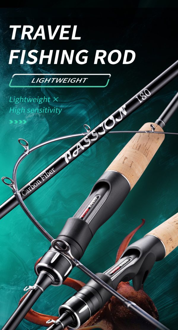 PASSJON Lure Fishing Rod 6 Feet Casting 2 Pieces Medium Light 24T High Carbon Fiber Stainless Steel Guides Cork Handle Sensitive Lightweight Strength Bass Salmon Trout Pole - Image 7