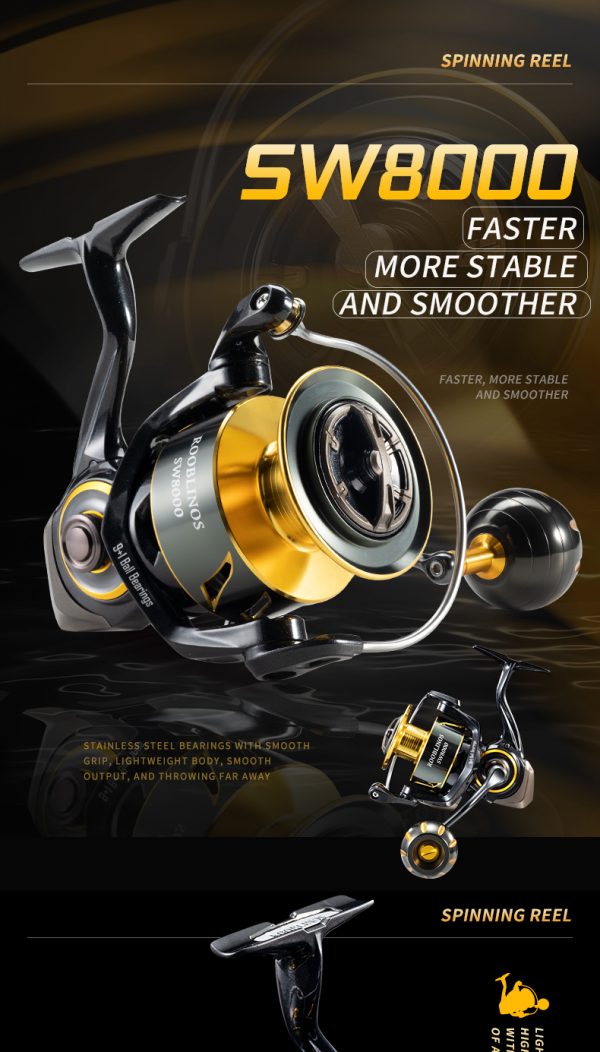 Rooblinos SW Long Shot Jigging Spinning Reel, Full Metal Body,Ultra Smooth,Powerful,Saltwater Big Fishing Reel 4000/6000/8000 Surf Reel,9+1 BB, 66LB Max Drag, Lightweight, Inshore Offshore Reel - Image 6