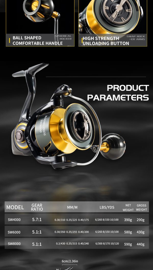 Rooblinos SW Long Shot Jigging Spinning Reel, Full Metal Body,Ultra Smooth,Powerful,Saltwater Big Fishing Reel 4000/6000/8000 Surf Reel,9+1 BB, 66LB Max Drag, Lightweight, Inshore Offshore Reel - Image 13