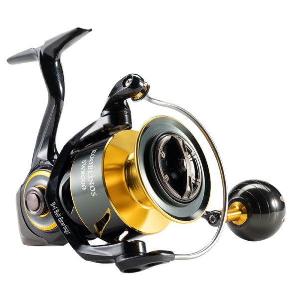 Rooblinos SW Long Shot Jigging Spinning Reel, Full Metal Body,Ultra Smooth,Powerful,Saltwater Big Fishing Reel 4000/6000/8000 Surf Reel,9+1 BB, 66LB Max Drag, Lightweight, Inshore Offshore Reel