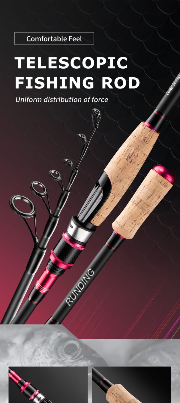 RUNDING Telescopic Fishing Rod 1.98m Medium Light Casting Portable Retractable Travel Pole 24T High Carbon Fiber Stainless Steel Guides Cork Handle Bass Salmon Trout Rod - Image 9