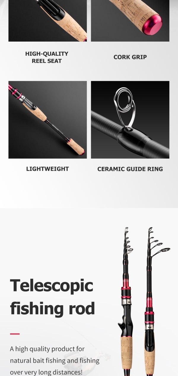 RUNDING Telescopic Fishing Rod 1.98m Medium Light Casting Portable Retractable Travel Pole 24T High Carbon Fiber Stainless Steel Guides Cork Handle Bass Salmon Trout Rod - Image 15