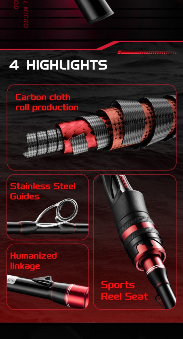Rock Bass Fishing Rod 6'6"/7'/10' Spinning Casting Fast Action 2 Pieces Medium Heavy 24T High Carbon Fiber Stainless Steel Guides High Sensitive Lightweight Trout Pole - Image 8