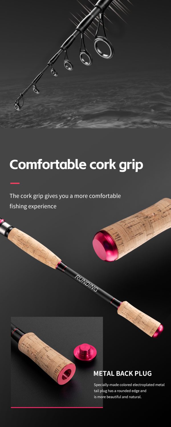 RUNDING Telescopic Fishing Rod 1.98m Medium Light Casting Portable Retractable Travel Pole 24T High Carbon Fiber Stainless Steel Guides Cork Handle Bass Salmon Trout Rod - Image 11