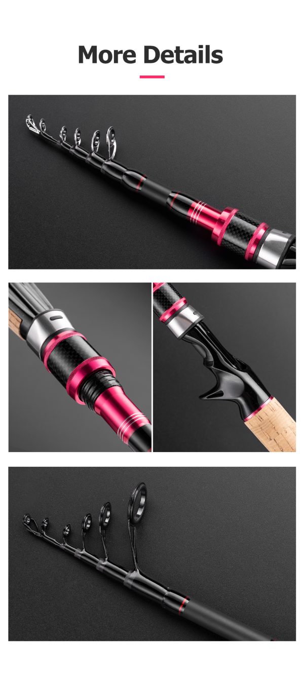 RUNDING Telescopic Fishing Rod 1.98m Medium Light Casting Portable Retractable Travel Pole 24T High Carbon Fiber Stainless Steel Guides Cork Handle Bass Salmon Trout Rod - Image 10
