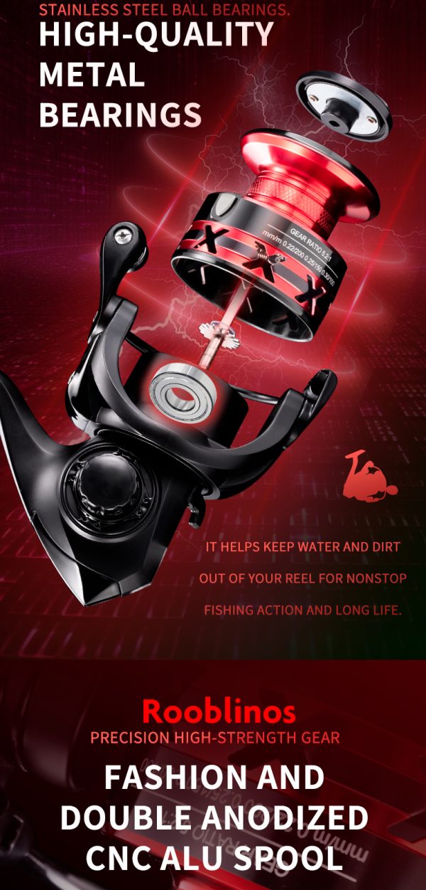 HT Spinning Reels Lightweight 9+1BB Ultra Smooth Spinning Fishing Reels CNC Aluminum Spool 19.8LBs Max Drag, 2000, 4000, Series, Red 5.2:1 Gear Ratio Saltwater or Freshwater Fishing reels - Image 10