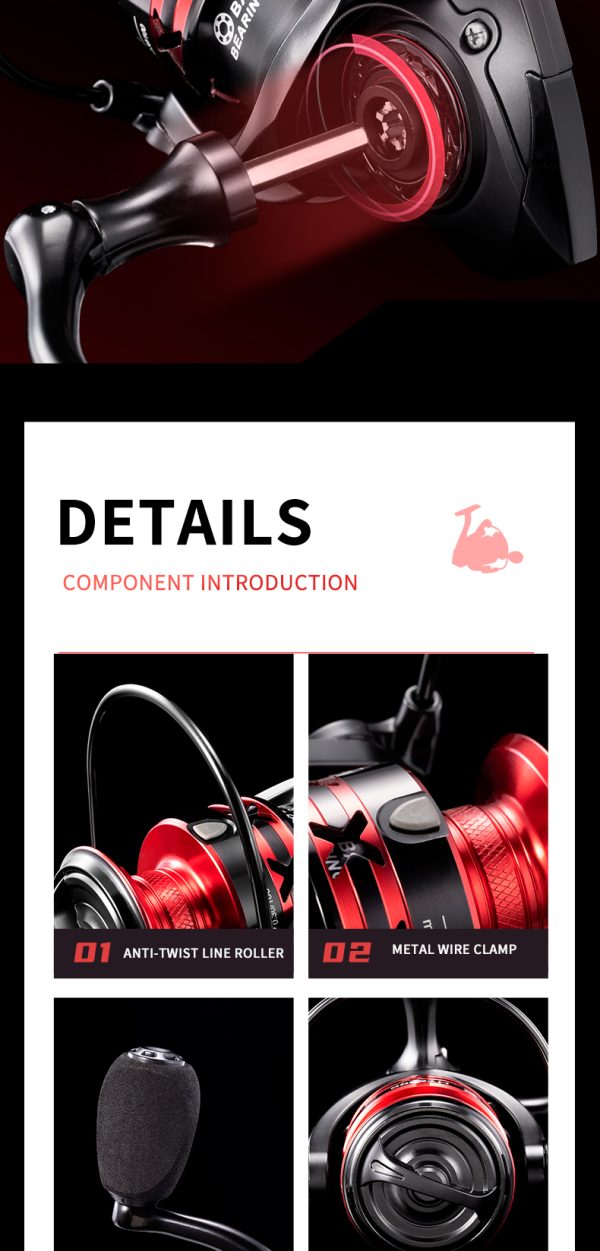 HT Spinning Reels Lightweight 9+1BB Ultra Smooth Spinning Fishing Reels CNC Aluminum Spool 19.8LBs Max Drag, 2000, 4000, Series, Red 5.2:1 Gear Ratio Saltwater or Freshwater Fishing reels - Image 12