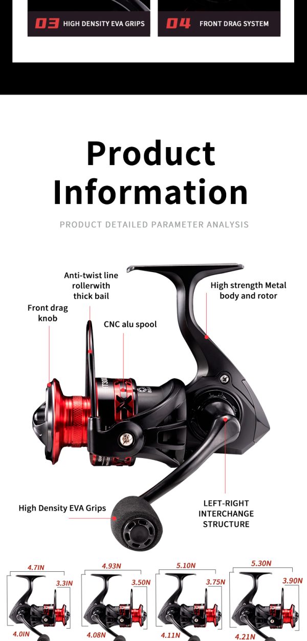 HT Spinning Reels Lightweight 9+1BB Ultra Smooth Spinning Fishing Reels CNC Aluminum Spool 19.8LBs Max Drag, 2000, 4000, Series, Red 5.2:1 Gear Ratio Saltwater or Freshwater Fishing reels - Image 13
